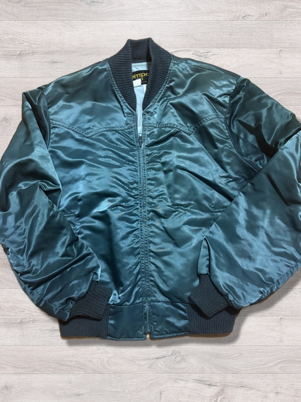 Vintage 70s Tempco Satin Western Bomber Jacket Full Zip Size 40 Made In USA M